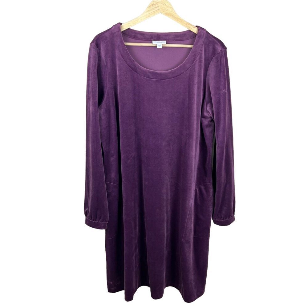 J Jill‎ Womens Purple Velvet Long Sleeve Scoop Neck Stretch Shift Dress Large